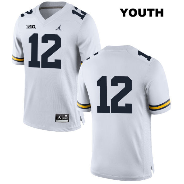 Youth NCAA Michigan Wolverines Josh Ross #12 No Name White Jordan Brand Authentic Stitched Football College Jersey SU25Y48NA